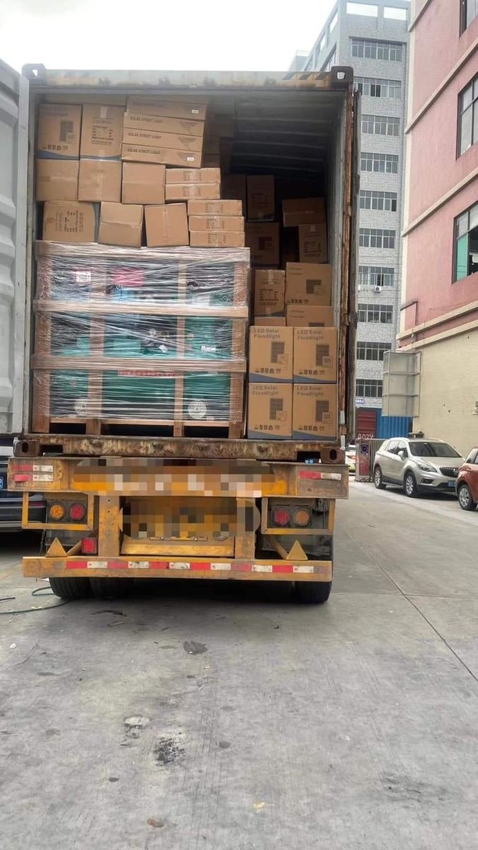 A container loaded with client cartons, packed for export